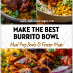A colorful Chicken Burrito Bowl with seasoned grilled chicken, rice, and fresh toppings in a healthy Mexican bowl recipe.
